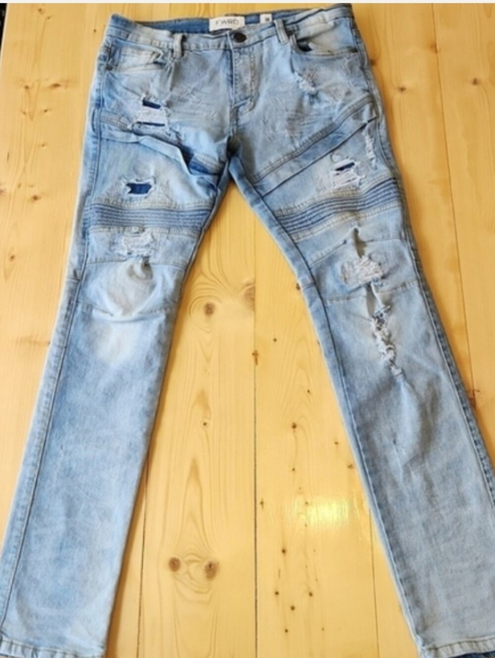 FWRD Denim Men's Blue Distressed Moto Skinny Straight Leg Jeans Waist 30
